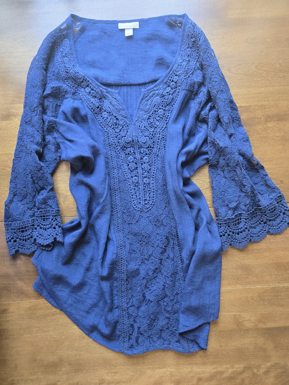 Women’s Crochet Lace Navy Blue Boho Blouse